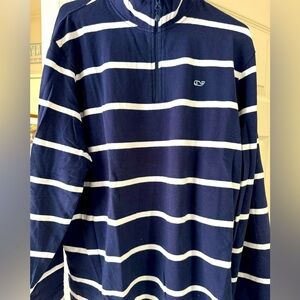 Vineyard vines navy blue quarter zip with white stripes